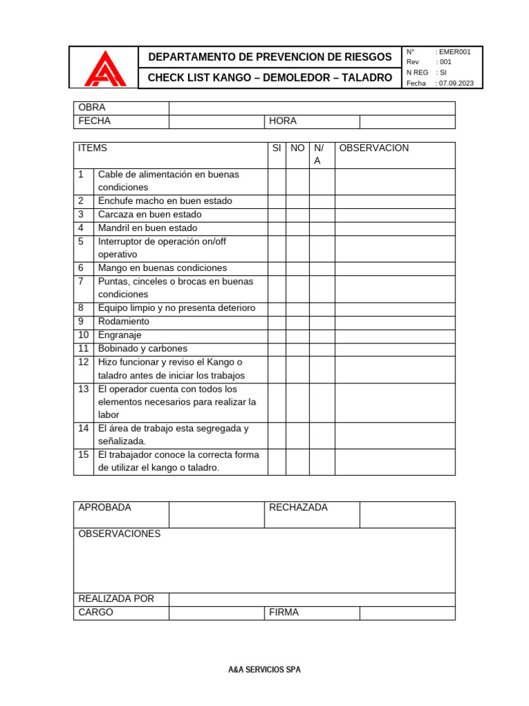 Checklist de Seguridad para Kango y Taladro | PDF