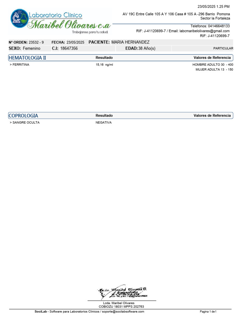 Orden 23532 Control 2974 Resultados MARIA HERNANDEZ | PDF