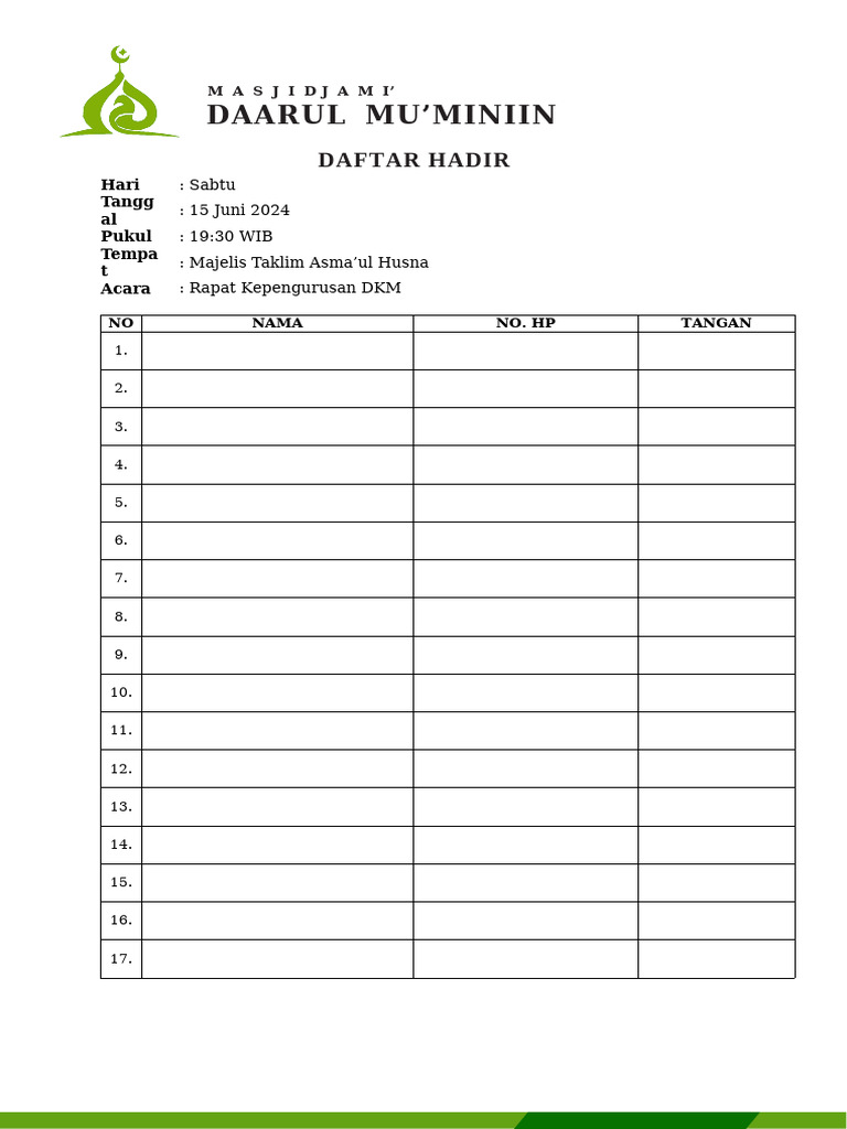 Rapat DKM Masjid Daarul Mu'minin | PDF