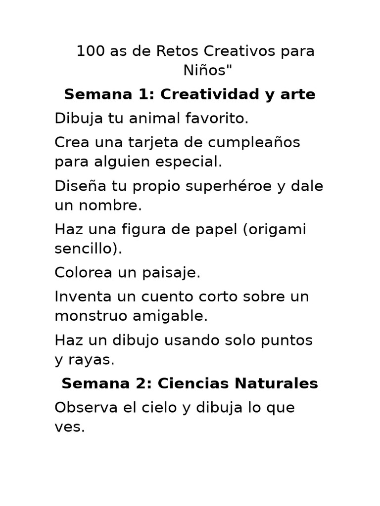 Retos Creativos para Niños | PDF