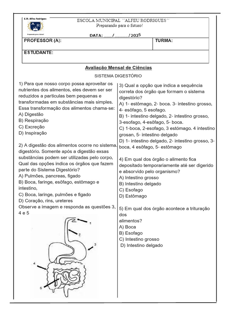Questões sobre o Sistema Digestório | PDF