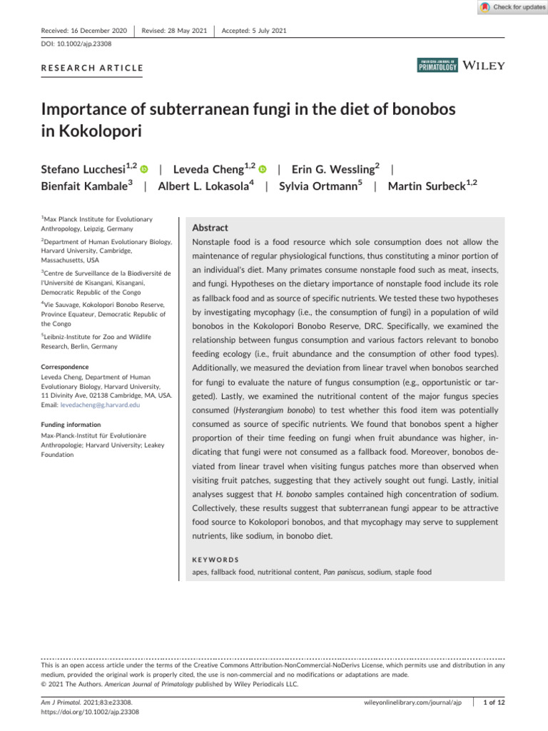 Bonobos' Nutritional Mycophagy Insights | PDF | Fungus | Foods