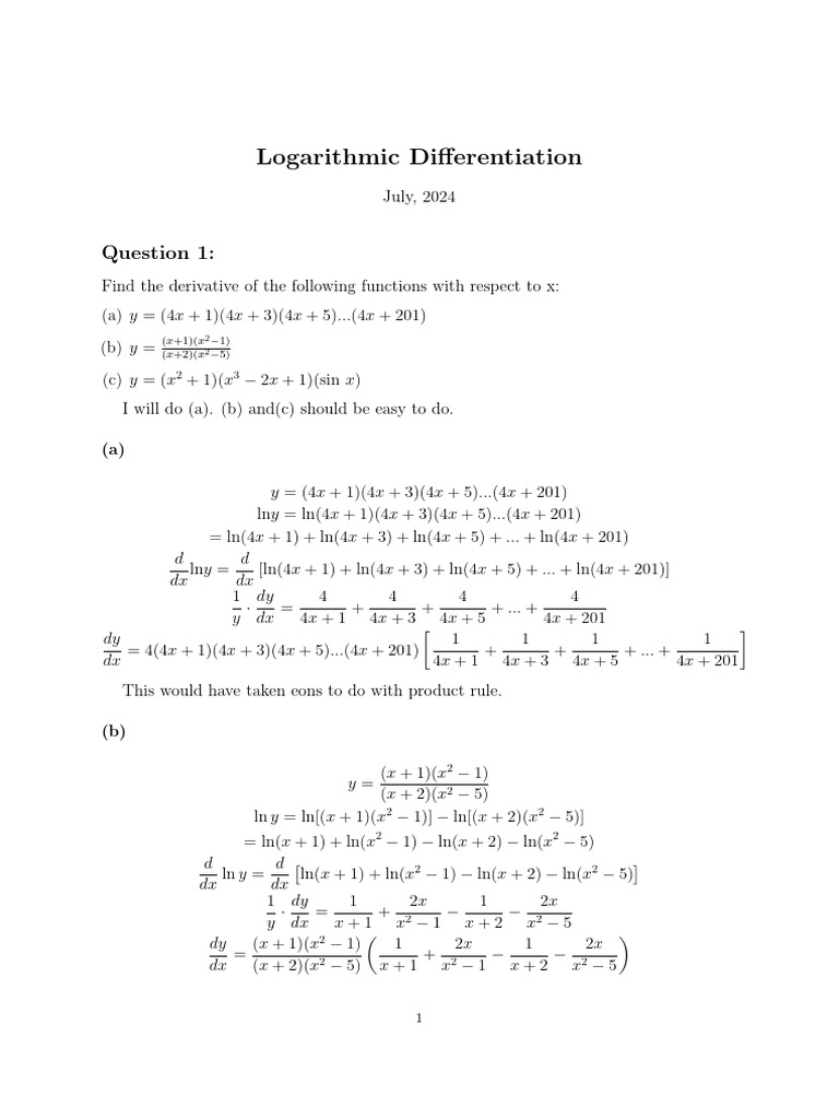 Logarithmic Differentiation Explained | PDF | Numbers | Mathematical ...