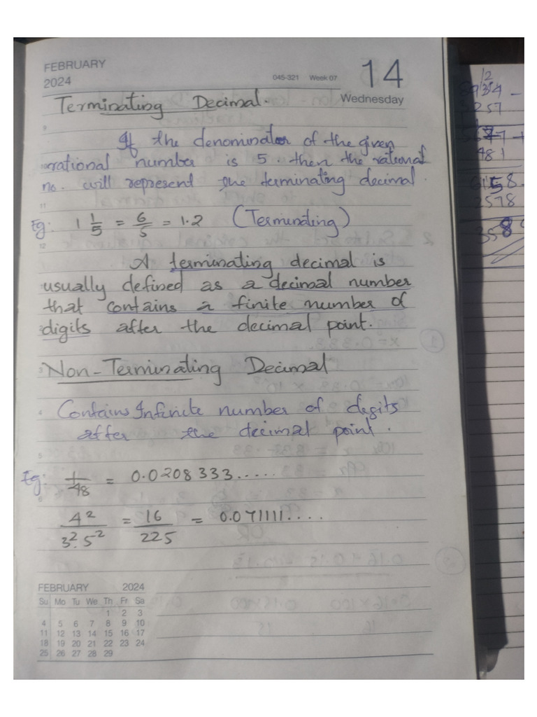 Terminating and Non Terminating Decimal Notes | PDF