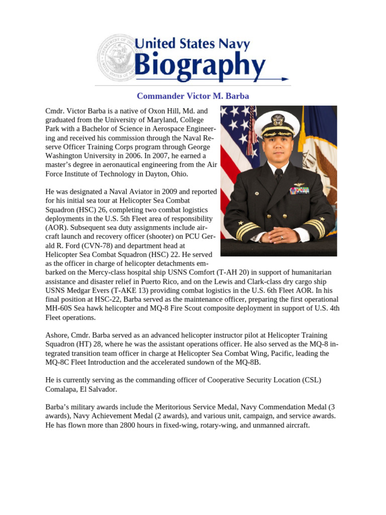 Cmdr. Victor M. Barba's Military Profile | PDF