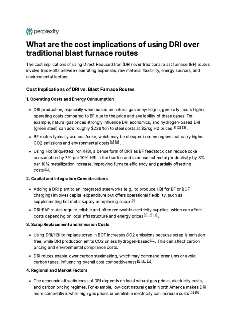 What Are The Cost Implications of Using DRI Over T | PDF | Steelmaking ...