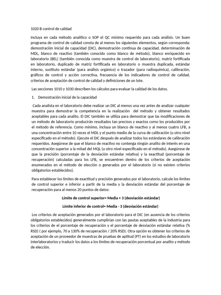 Control de Calidad en Métodos Analíticos | PDF | Calibración ...