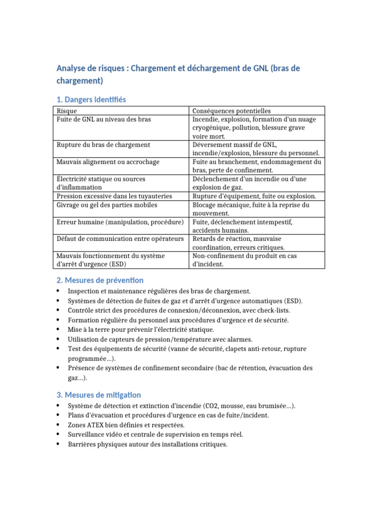 Analyse des risques du GNL : chargement et déchargement | PDF | Risque ...