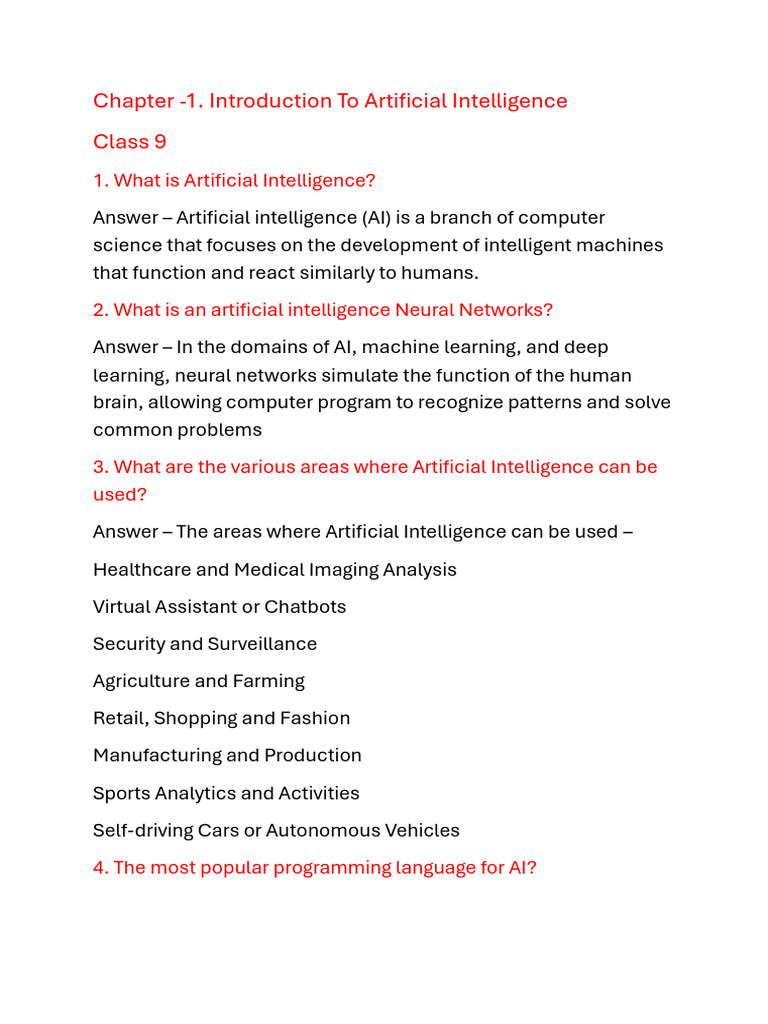 AI Fundamentals for Class 9 Students | PDF | Artificial Intelligence ...