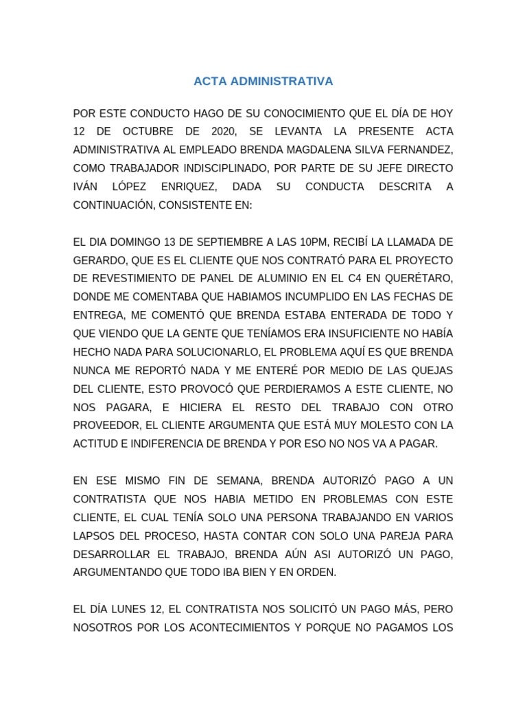 Acta Administrativa | PDF