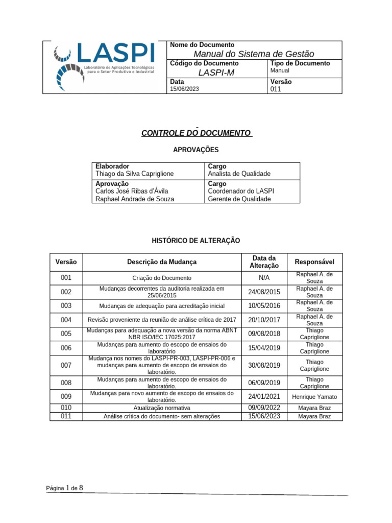 Manual do Sistema de Gestão LASPI UFRJ | PDF | Qualidade (negócios ...