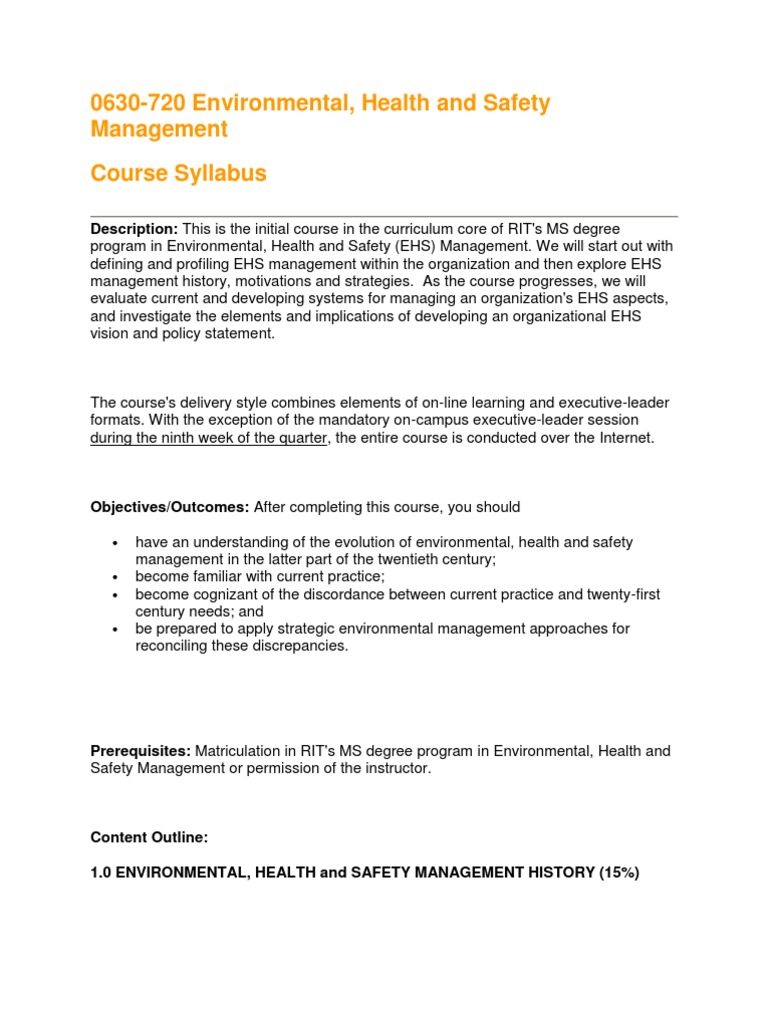 EHS Management Course Overview | PDF | Environmental Resource ...