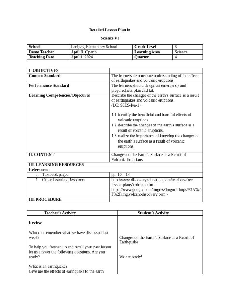 Effects of Volcanic Eruptions Lesson Plan | PDF | Volcano | Types Of ...