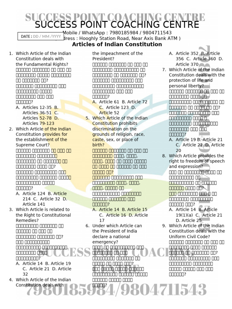 Articles of Indian Constitution | PDF