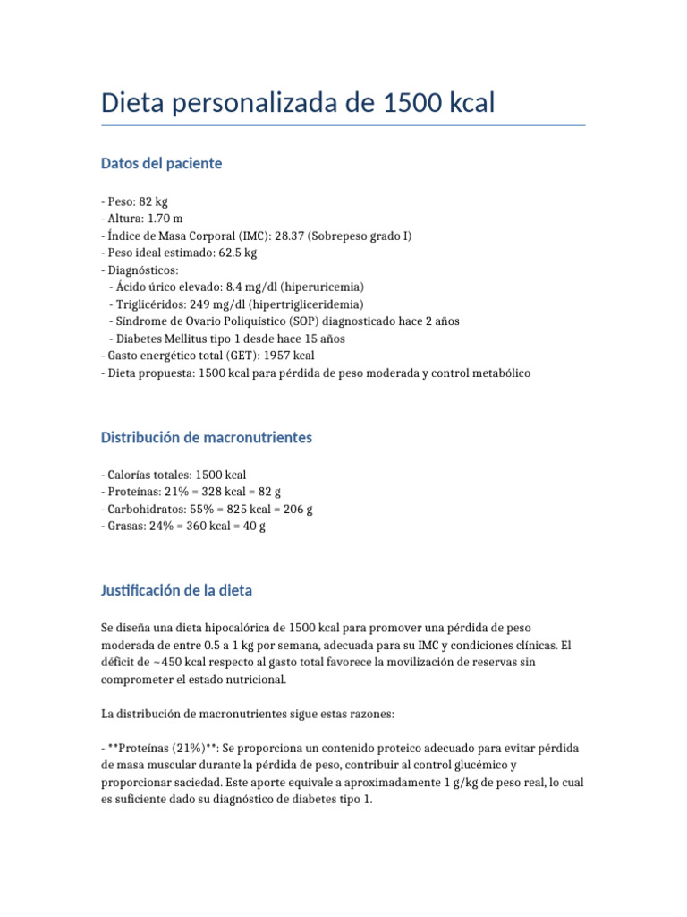 Dieta de 1500 kcal para control metabólico | PDF | Diabetes | ensalada