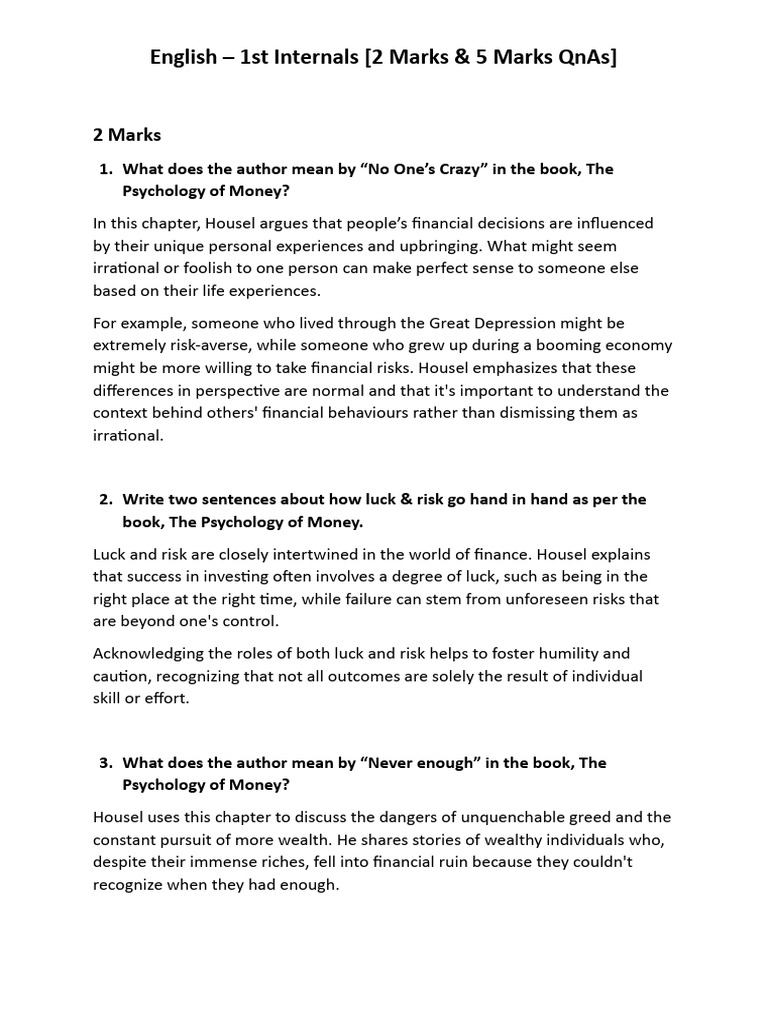 English - Finals (2 Marks & 5 Marks QnAs) | PDF | Investing ...