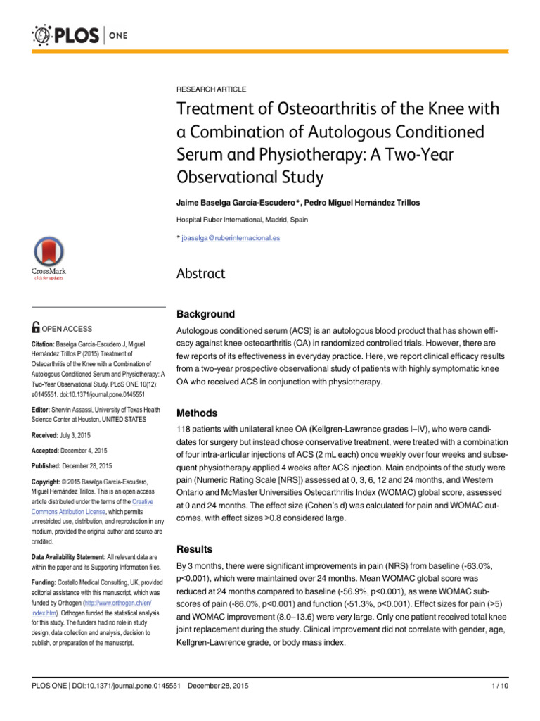 ACS and Physiotherapy for Knee OA Study | PDF | Osteoarthritis ...