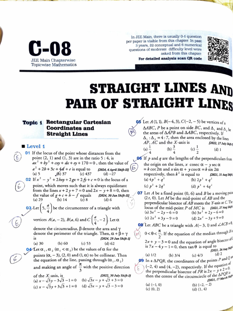 JEE Main Math: Straight Lines Guide | PDF | Mathematics | Analytic Geometry
