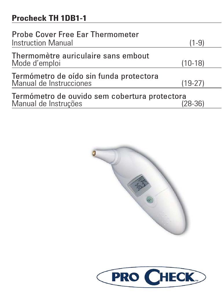 Procheck Ear Thermometer Manual | PDF | Thermometer | Fahrenheit