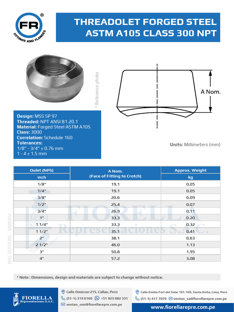 Threadolet Specifications and Details | PDF | Metalworking | Plumbing