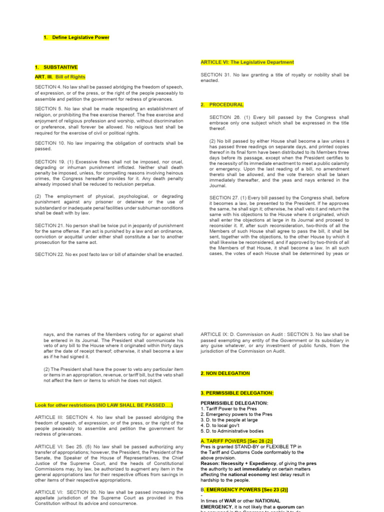 Legislative Power and Its Limitations | PDF | United States Congress ...