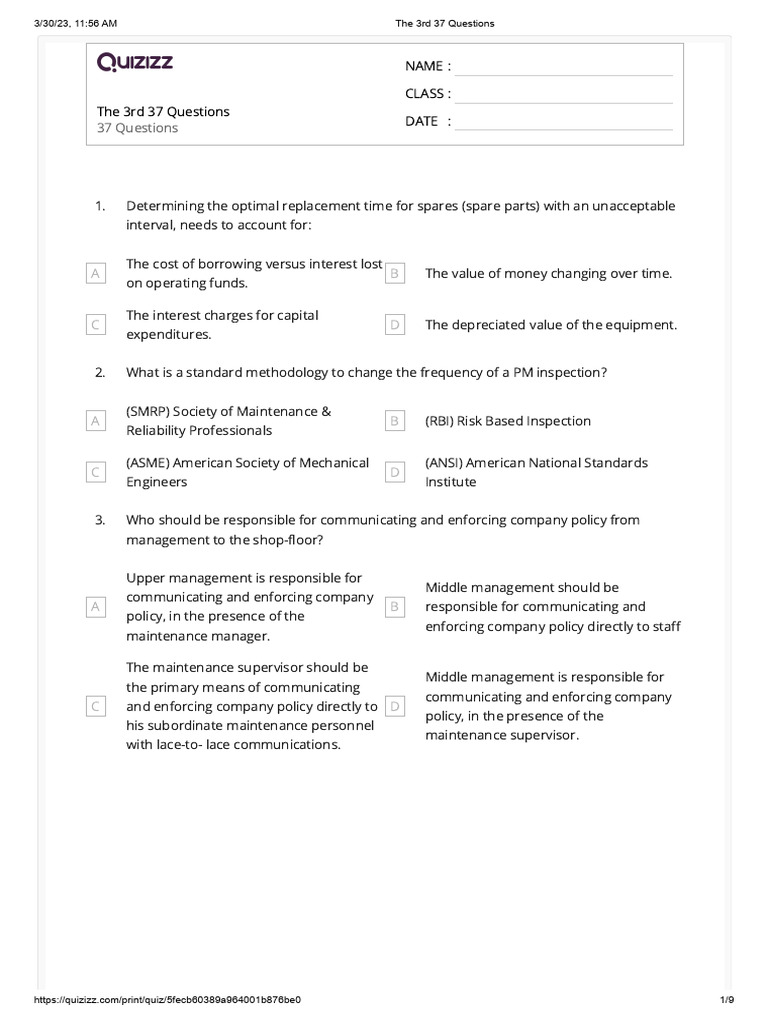 37 Essential Maintenance Questions | PDF | Reliability Engineering ...