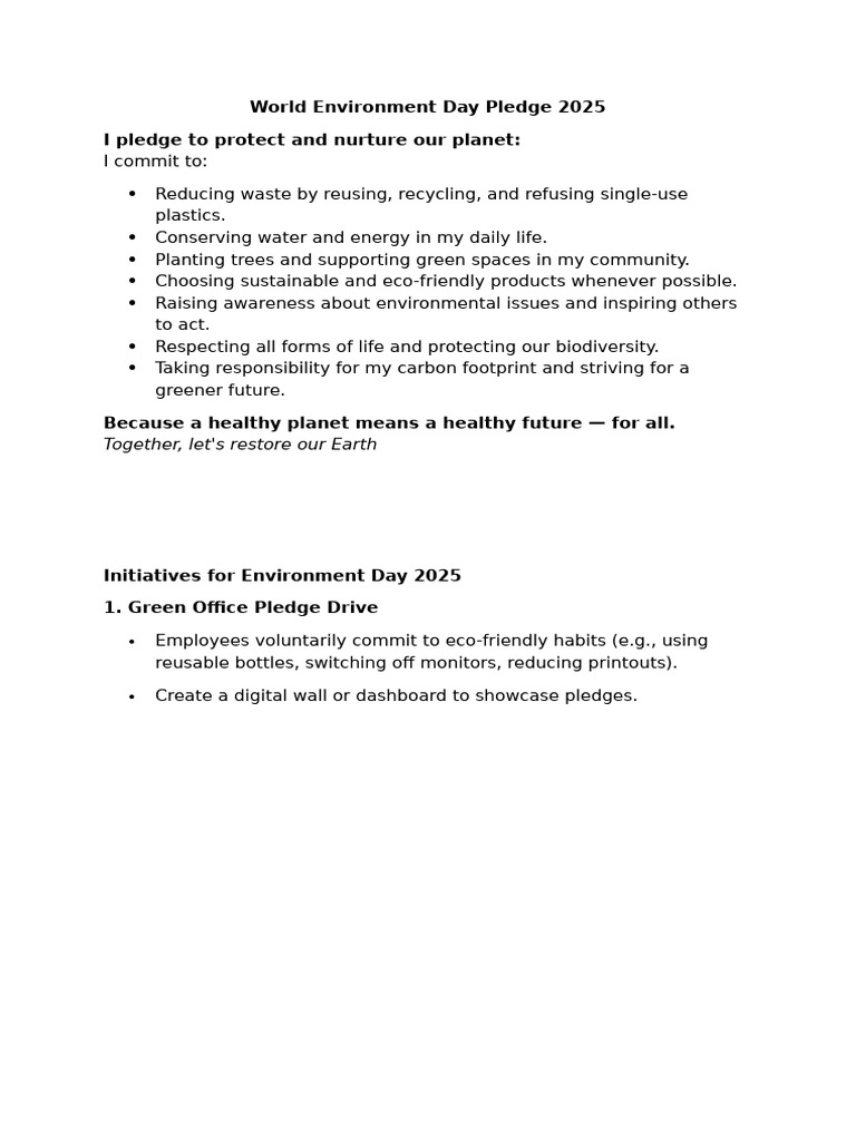 World Environment Day Pledge 2025 | PDF