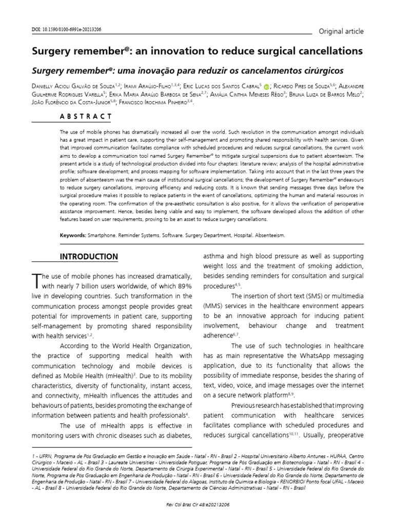Surgery Remember@: Reducing Cancellations | PDF | Surgery | Patient
