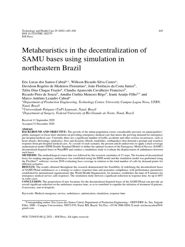 Metaheuristics in The Decentralization of SAMU Bases Using Simulation ...