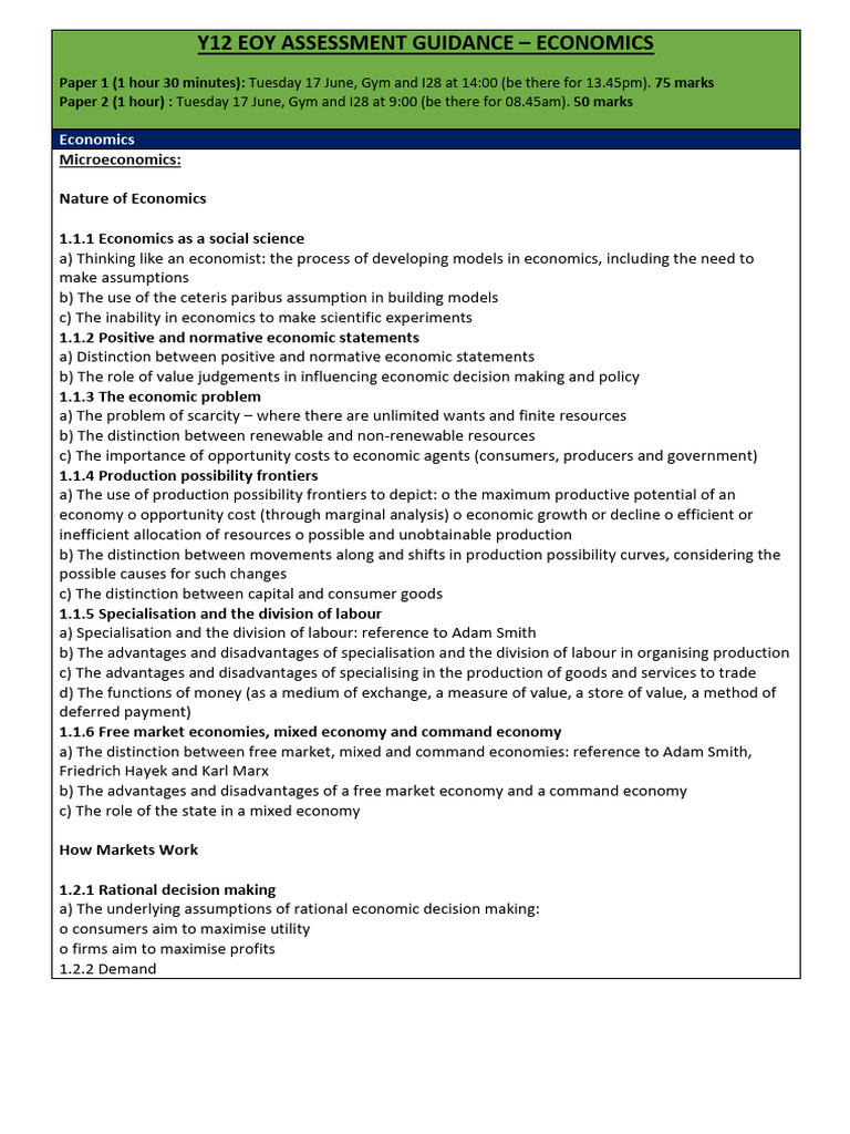 Y12 EOY Assessments Subject - Economics | PDF | Elasticity (Economics ...