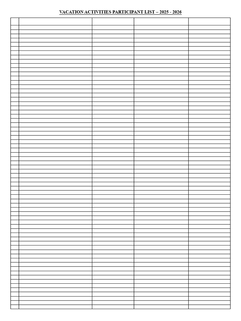 2025-2026 Vacation Activities List | PDF