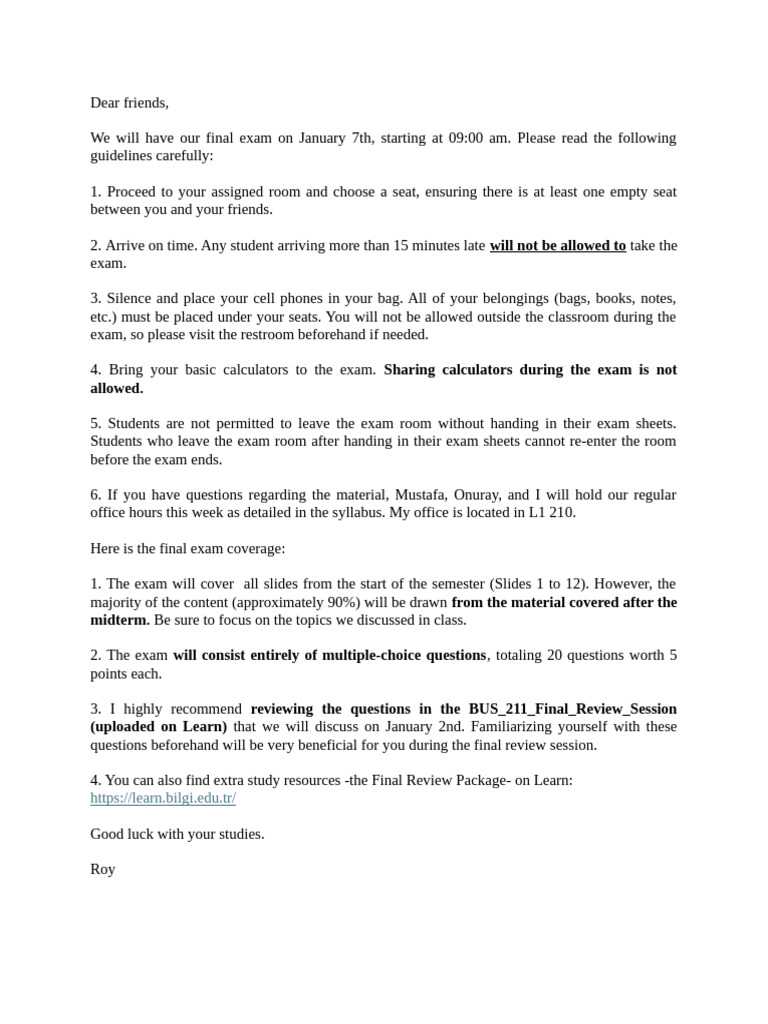 Final Exam Notification | PDF