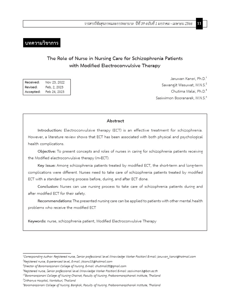 The Role of Nurse in Nursing Care For Schizophrenia Patients | PDF