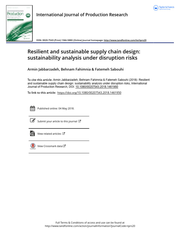 Sustainable Supply Chain Resilience Analysis | PDF | Supply Chain ...
