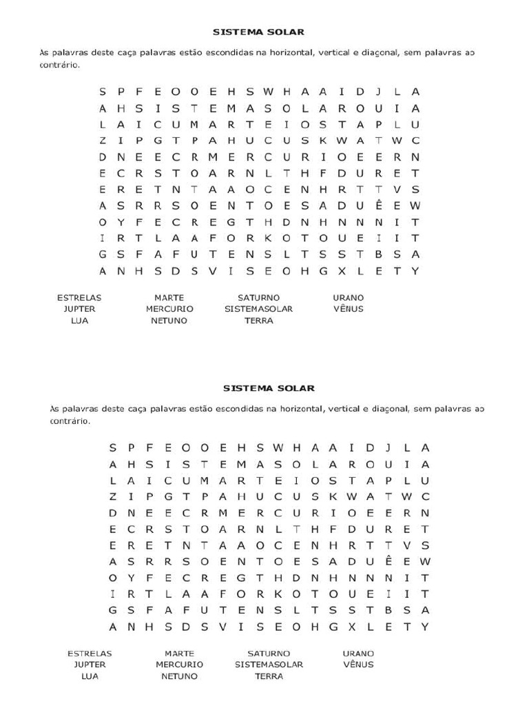 Caça Palavras Sistema Solar | PDF