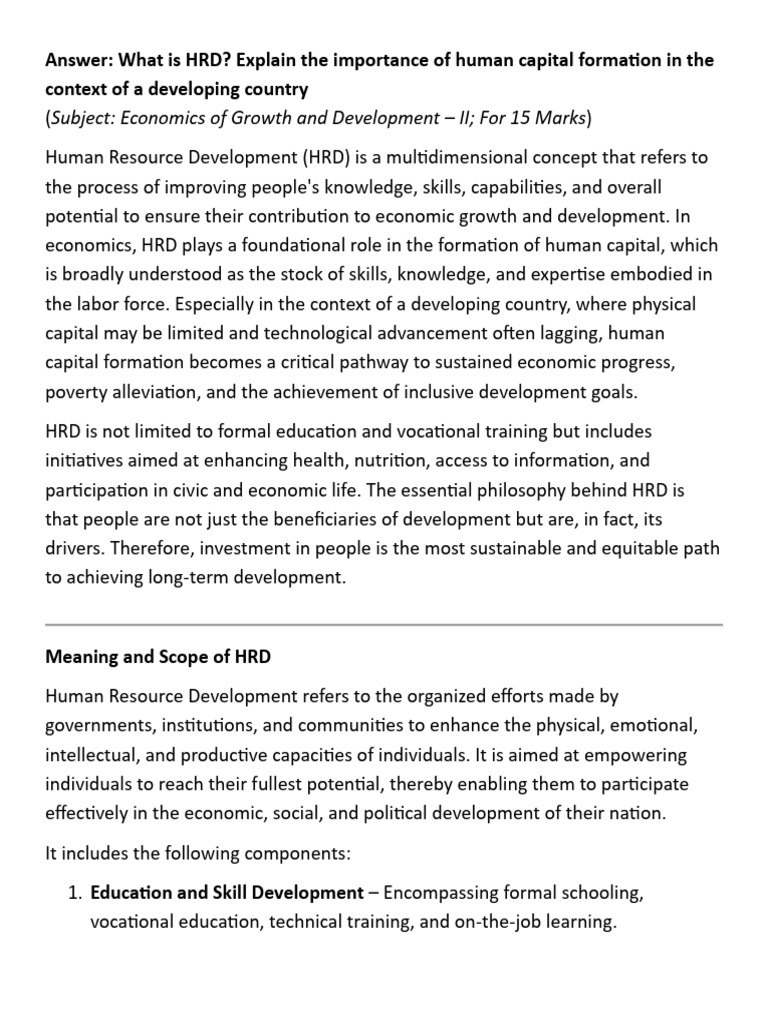 HRD & Human Capital Formation | PDF | Human Capital | Developing Country