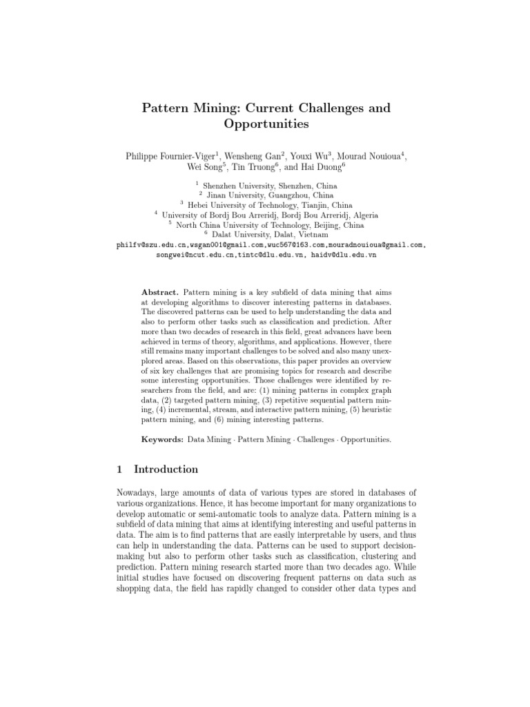 Challenges and Opportunities in Pattern Mining | PDF | Vertex (Graph ...