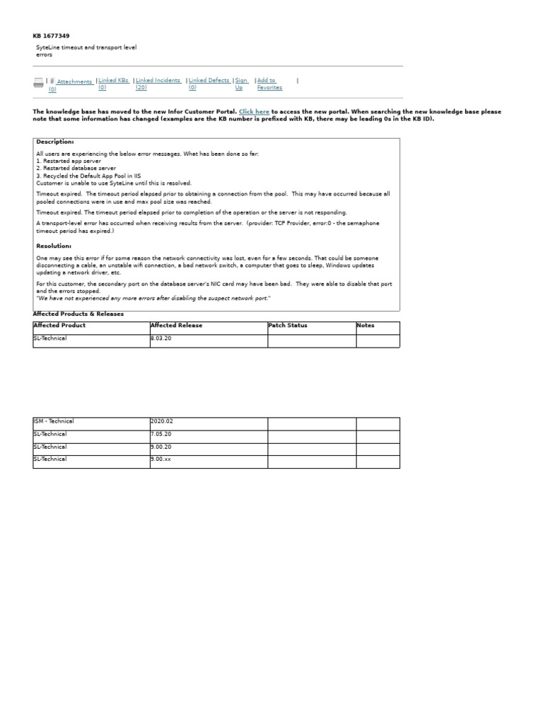 SyteLine Timeout and Transport Errors | PDF
