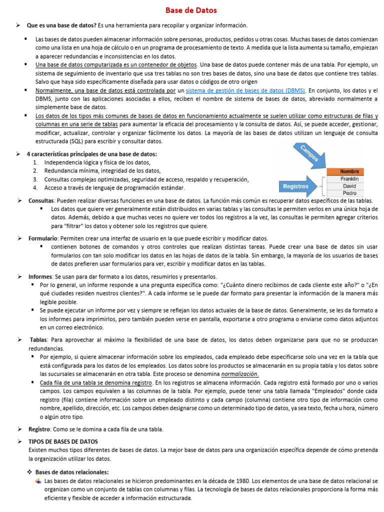 Introducción a las Bases de Datos | PDF | Bases de datos | Base de ...