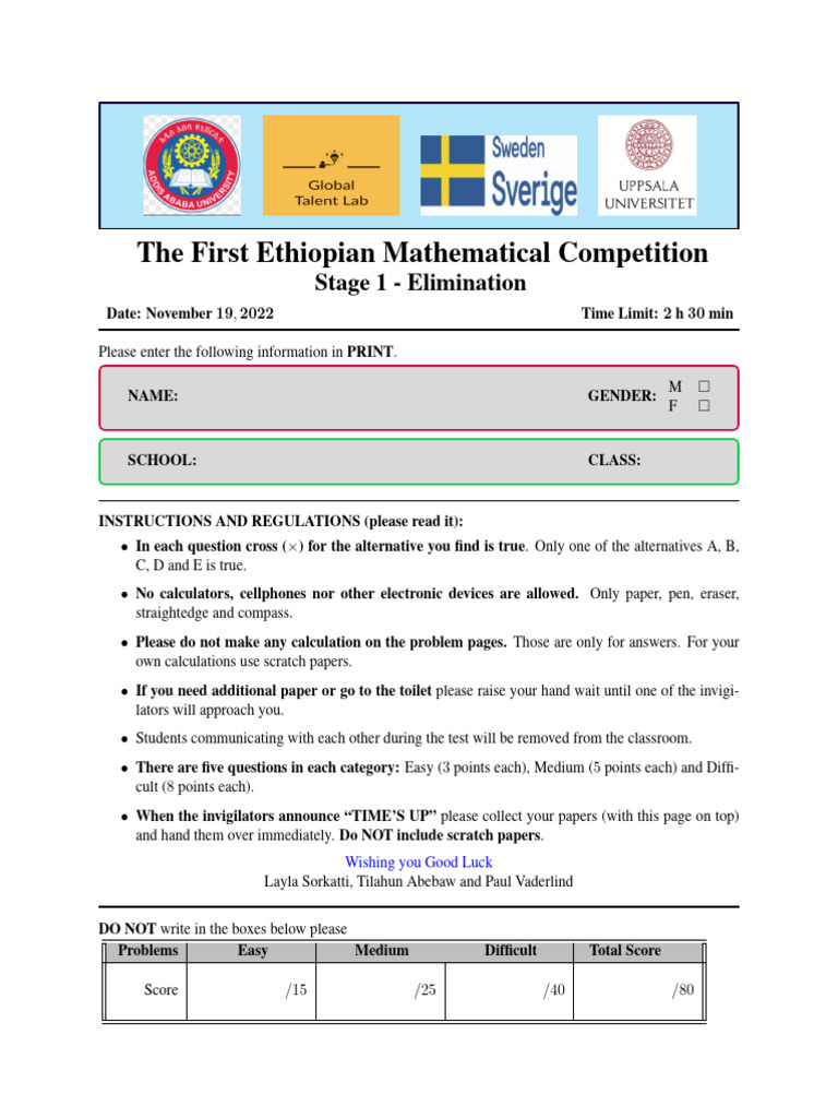 Ethiopian Math Competition Details | PDF | Square Root | Triangle