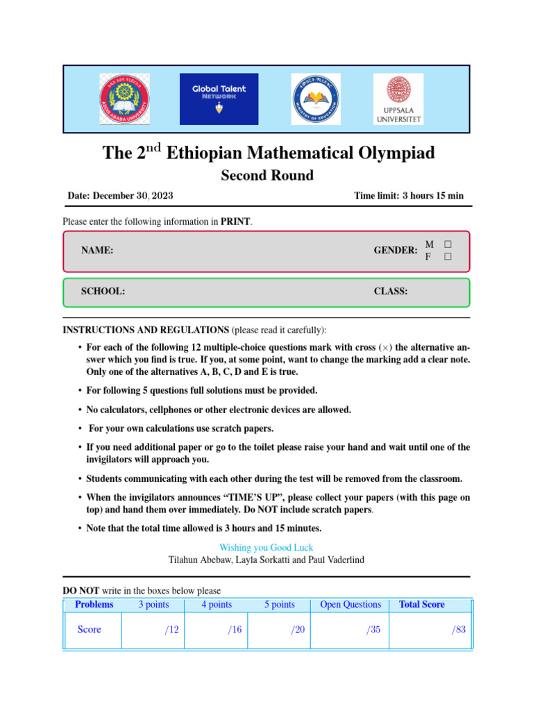 2nd Ethiopian Mathematical Olympiad | PDF | Area | Elementary Geometry