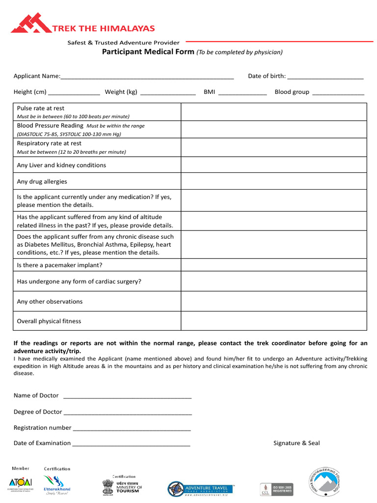 Medical Form To Be Completed by Physician | PDF | Blood Pressure | Medicine