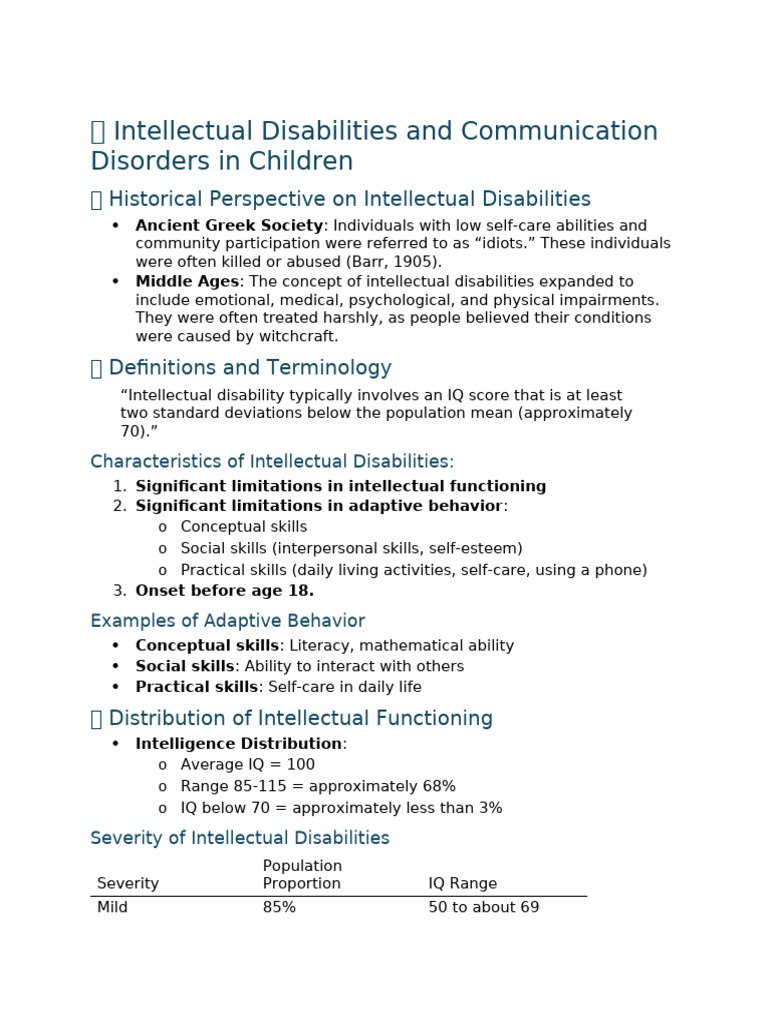 Communication Disorders in Intellectual Disabilities | PDF ...