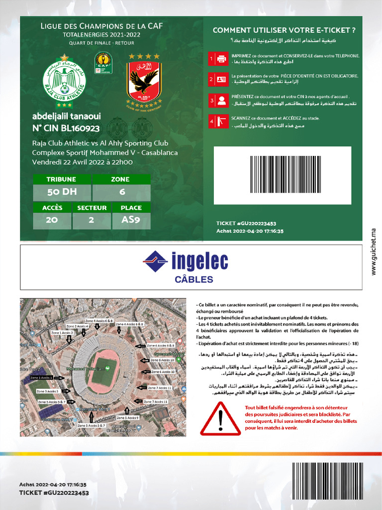 Billets Raja vs Al Ahly - 22 Avril 2022 | PDF