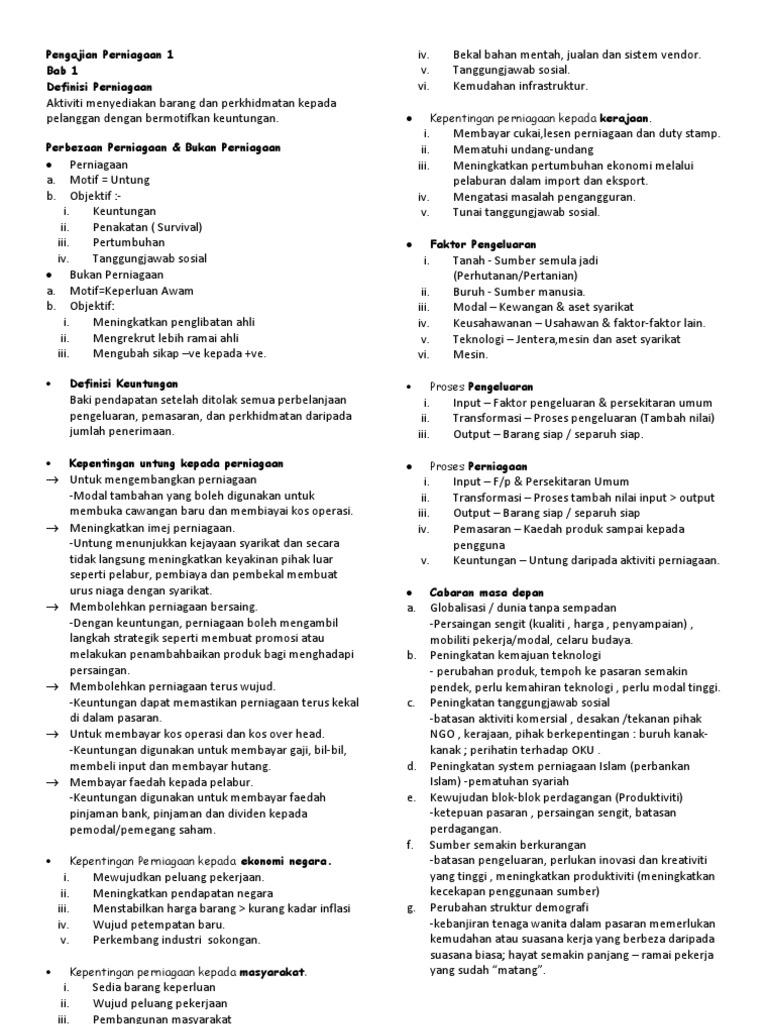 Nota Bab 1 Pengajian Perniagaan Pdf