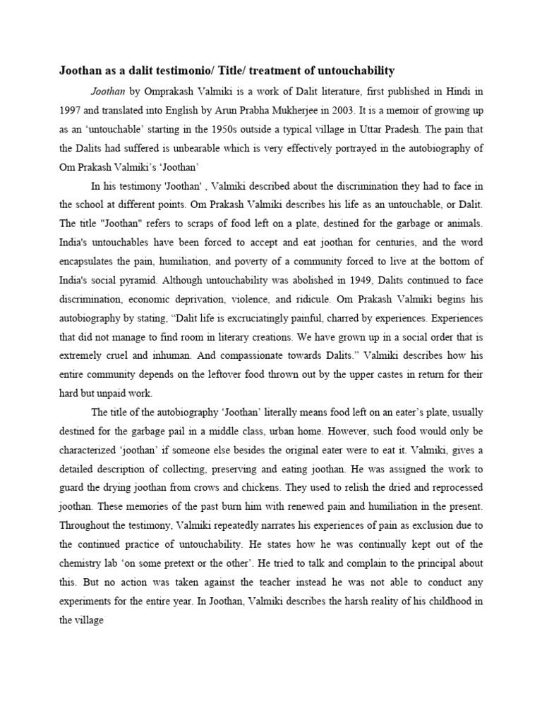 Caste Discrimination in "Joothan" | PDF | Dalit | Caste