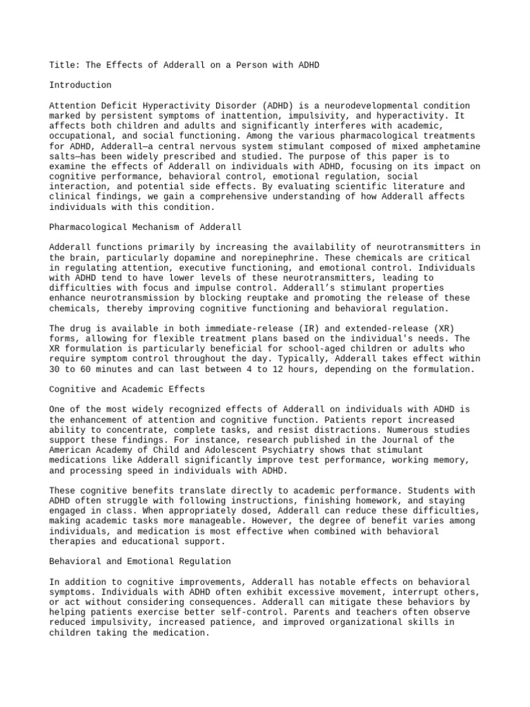 The Effects of Adderall On A Person With ADHD | PDF | Attention Deficit ...