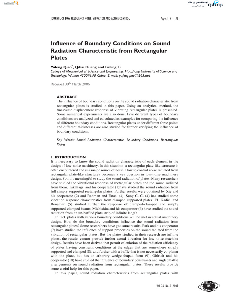 Influence of Boundary Conditions On Sound Radiation Characteristic From ...