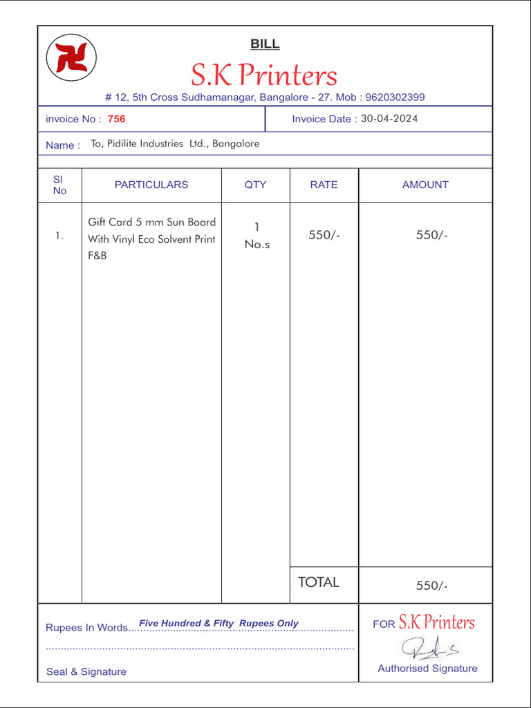 Invoice for Pidilite Industries | PDF