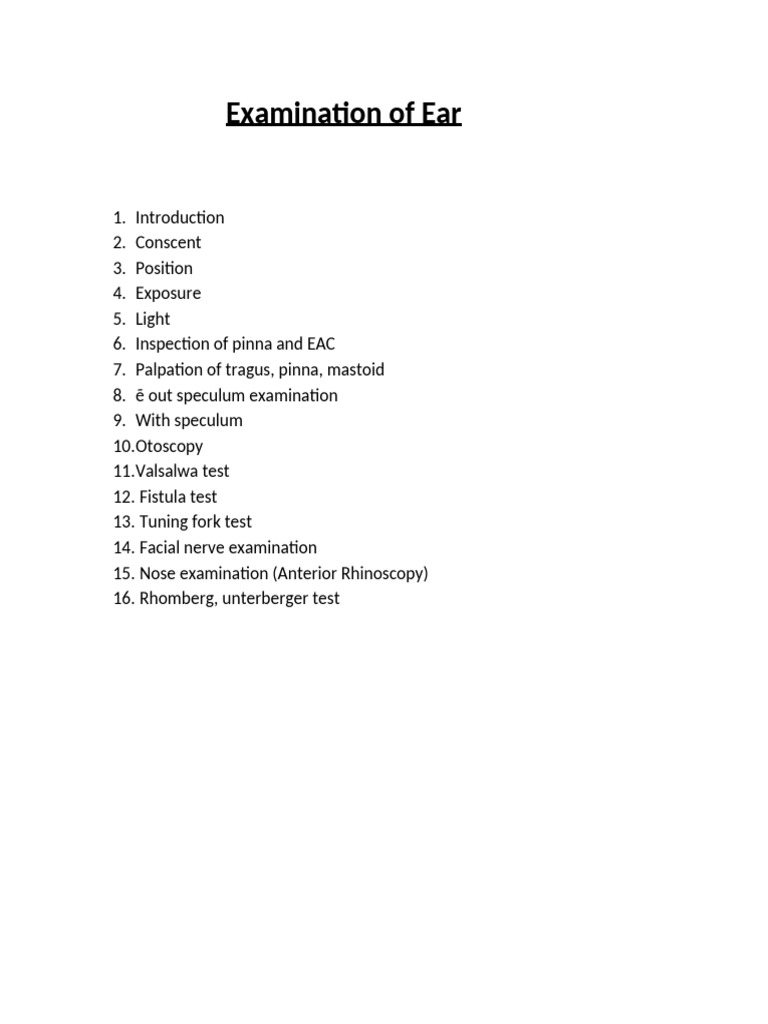 Ear Examination Procedure Steps | PDF